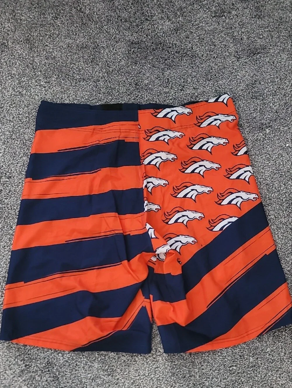Team Apparel Navy and Orange Striped Men's Board Shorts with Logo Panel